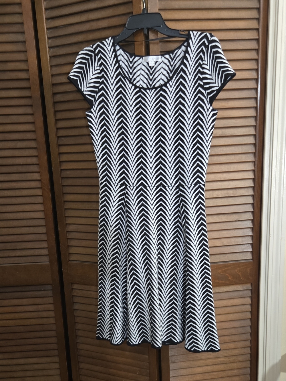 London Times Black and White Chevron Fit-and-Flare Dress